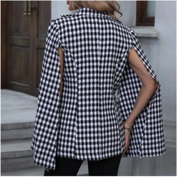 Classic Houndstooth Print Cloak Sleeve Jacket - Picture 5 of 6